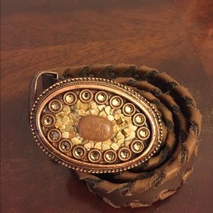 Leatherock Belt With Jeweled Buckle
